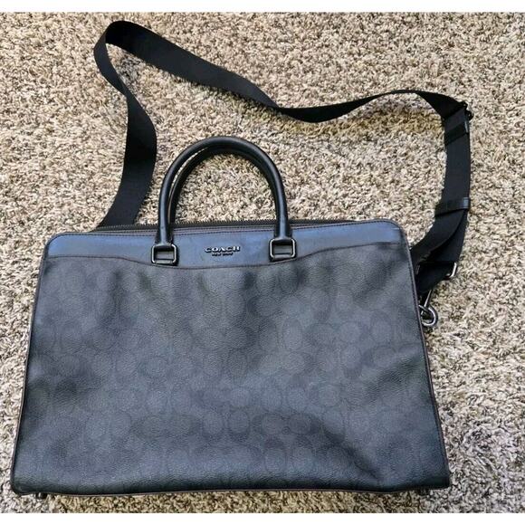 Coach Beckett Structured Brief Case In Signature Canvas Leather Black & Burgundy - Picture 6 of 16